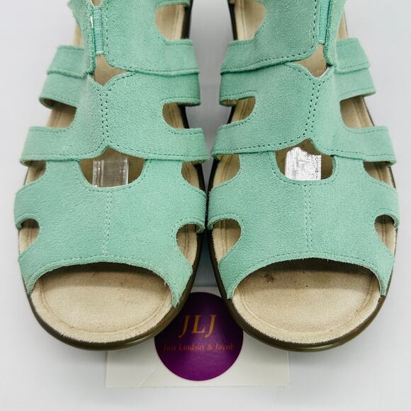 Skechers Women's Parallel Stylin Mint Green Suede Wedge Sandals Size 9.5 - Picture 4 of 13